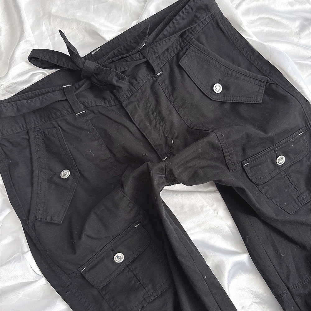 INC International Concepts Black Ruched Cargo Pants Size 6 Y2K Utility Cropped